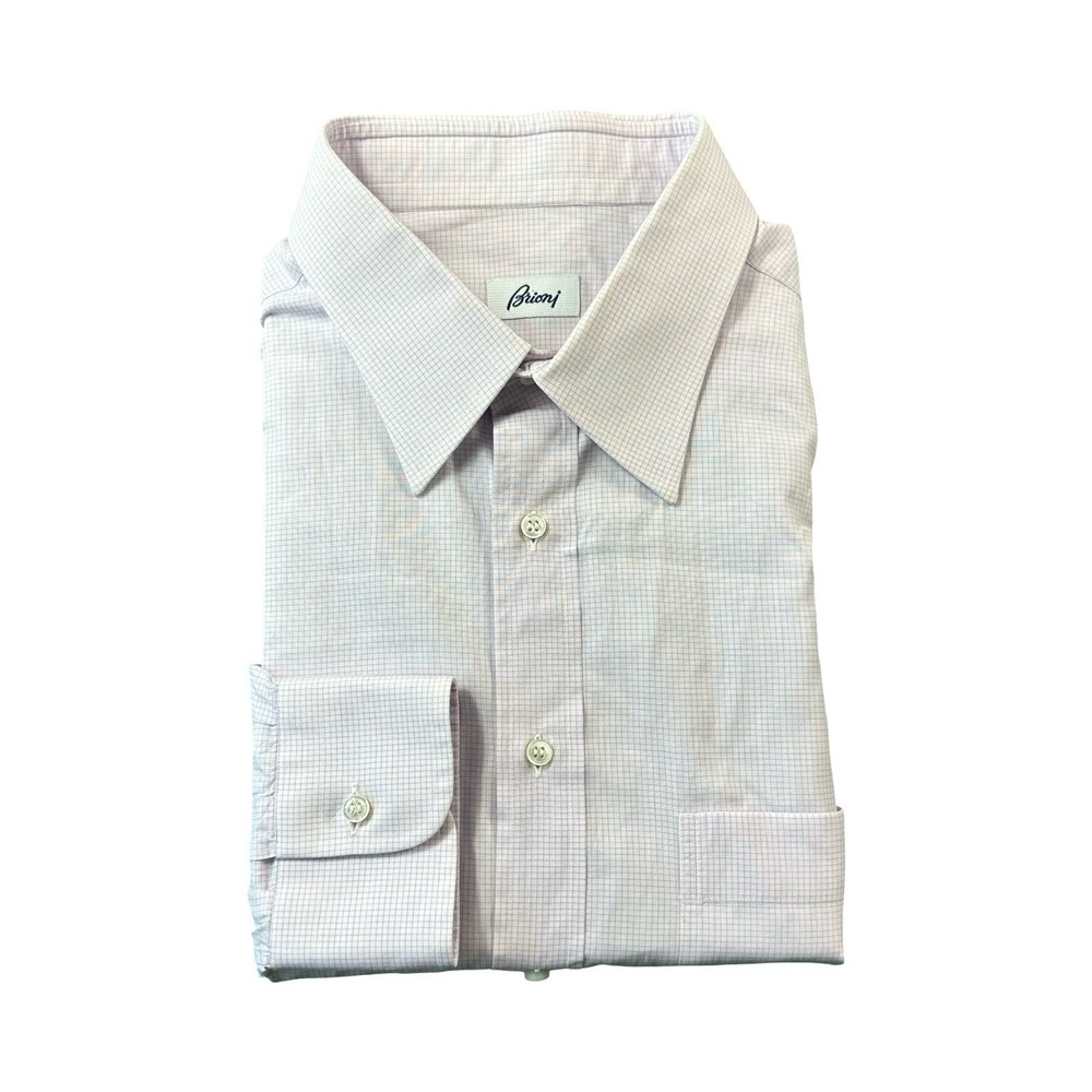 Brioni Light Pink‎ Blue Checked Cotton Mens L/S Button Front Size 17.5/44